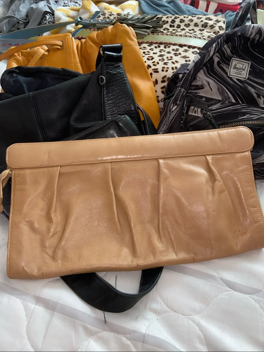 VTG JACARANDA TAN LEATHER CLUTCH PURSE Brazilian Rosewood 70s